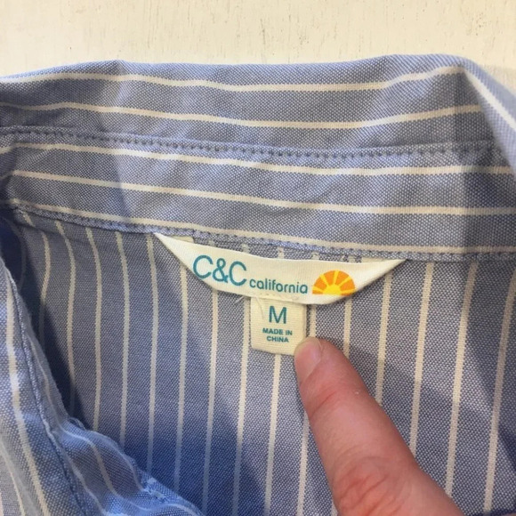 C&C California Striped Tank Button Blouse Tie Top - Picture 3 of 6